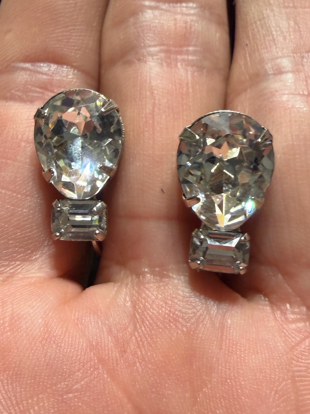 Sparkling Clear Teardrop and Emerald-Cut Stud Earrings